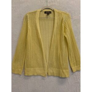 80‎ Park Yellow Crochet Knit Cardigan Sweater Womens Medium
